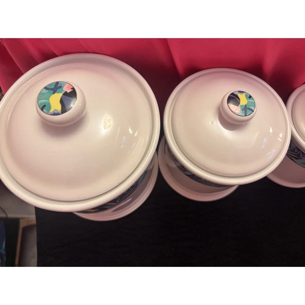 Vitramaster Key Largo 90s Vintage Ceramic Canister Set 4pc Tropical Jungle Leaf